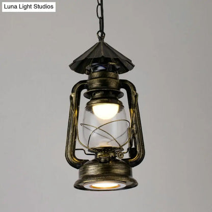 Simplicity Lantern Hanging Light - Metallic Kerosene Lighting for Restaurants - 1 Bulb