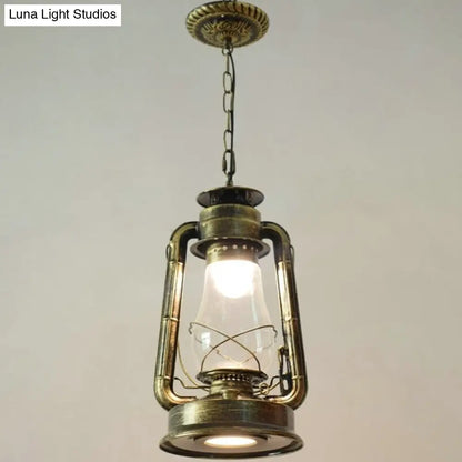 Simplicity Lantern Hanging Light - Metallic Kerosene Lighting for Restaurants - 1 Bulb