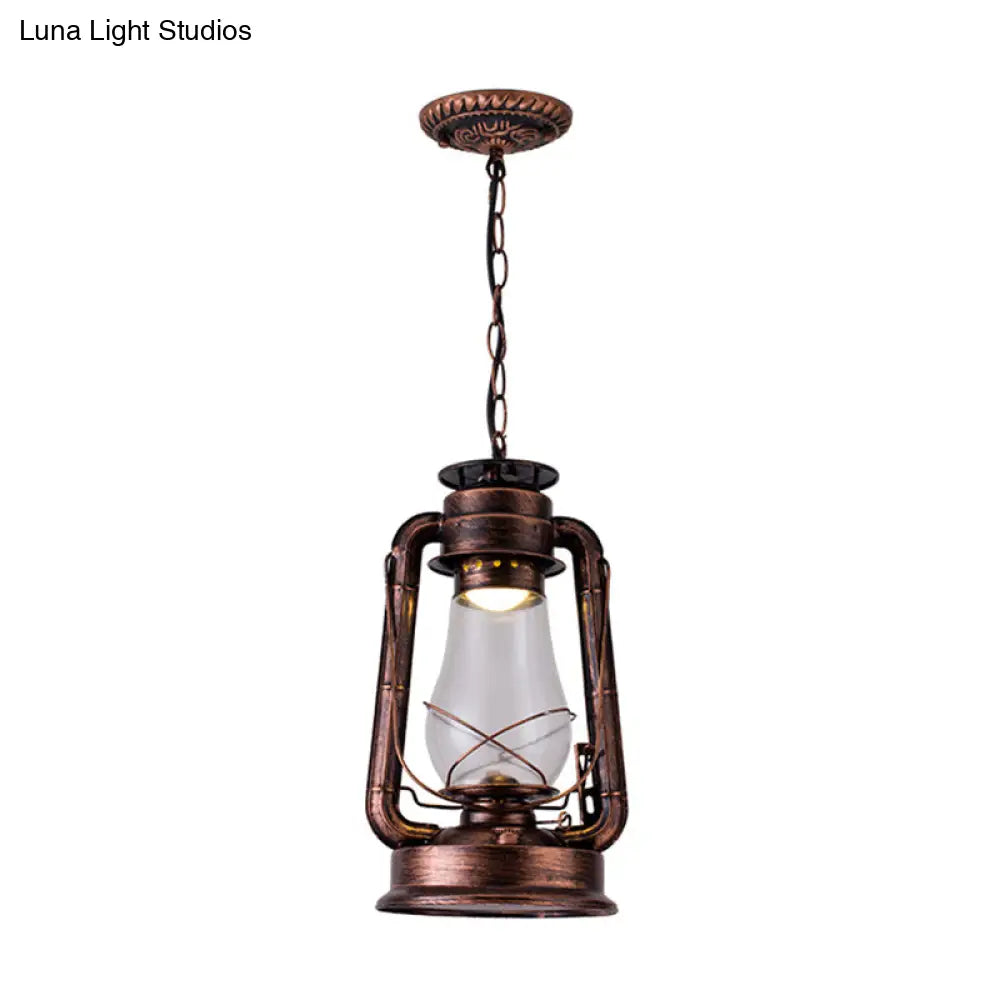 Simplicity Lantern Hanging Light - Metallic Kerosene Lighting for Restaurants - 1 Bulb