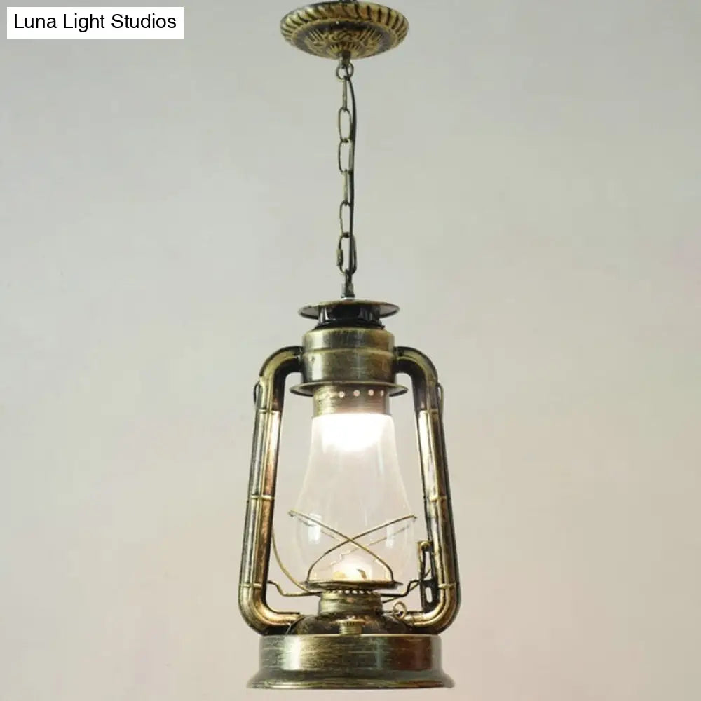 Simplicity Lantern Hanging Light - Metallic Kerosene Lighting for Restaurants - 1 Bulb