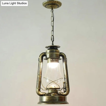 Simplicity Lantern Hanging Light - Metallic Kerosene Lighting for Restaurants - 1 Bulb