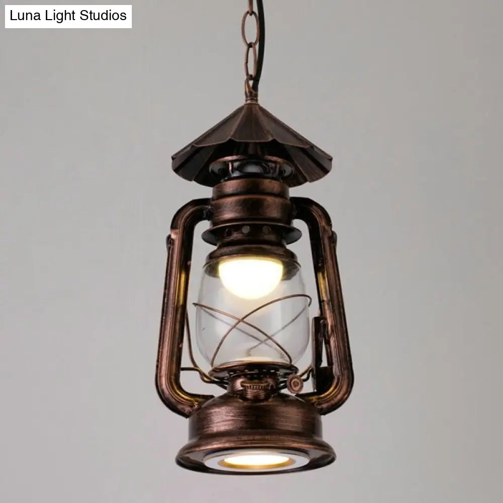 Simplicity Lantern Hanging Light - Metallic Kerosene Lighting for Restaurants - 1 Bulb