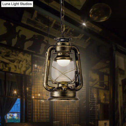 Simplicity Lantern Hanging Light - Metallic Kerosene Lighting for Restaurants - 1 Bulb