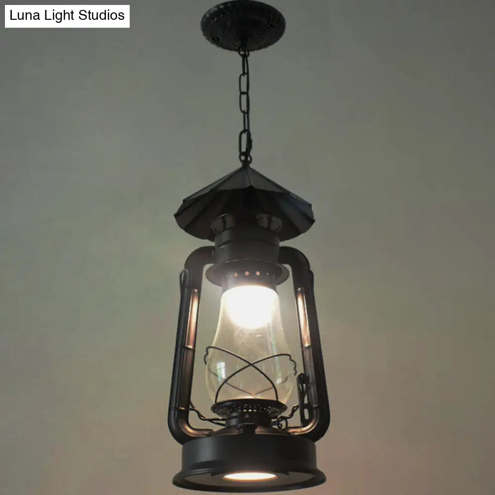 Simplicity Lantern Hanging Light - Metallic Kerosene Lighting for Restaurants - 1 Bulb