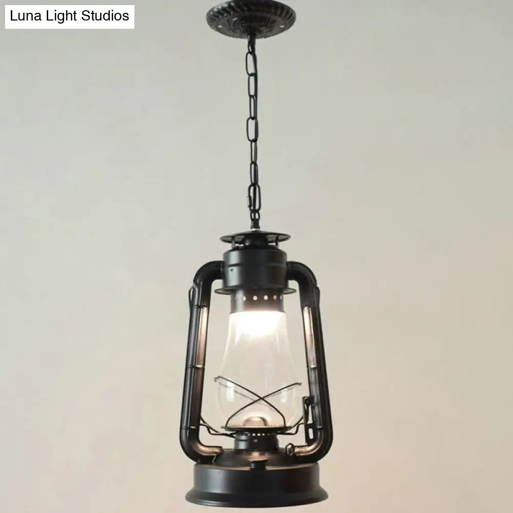 Simplicity Lantern Hanging Light - Metallic Kerosene Lighting for Restaurants - 1 Bulb