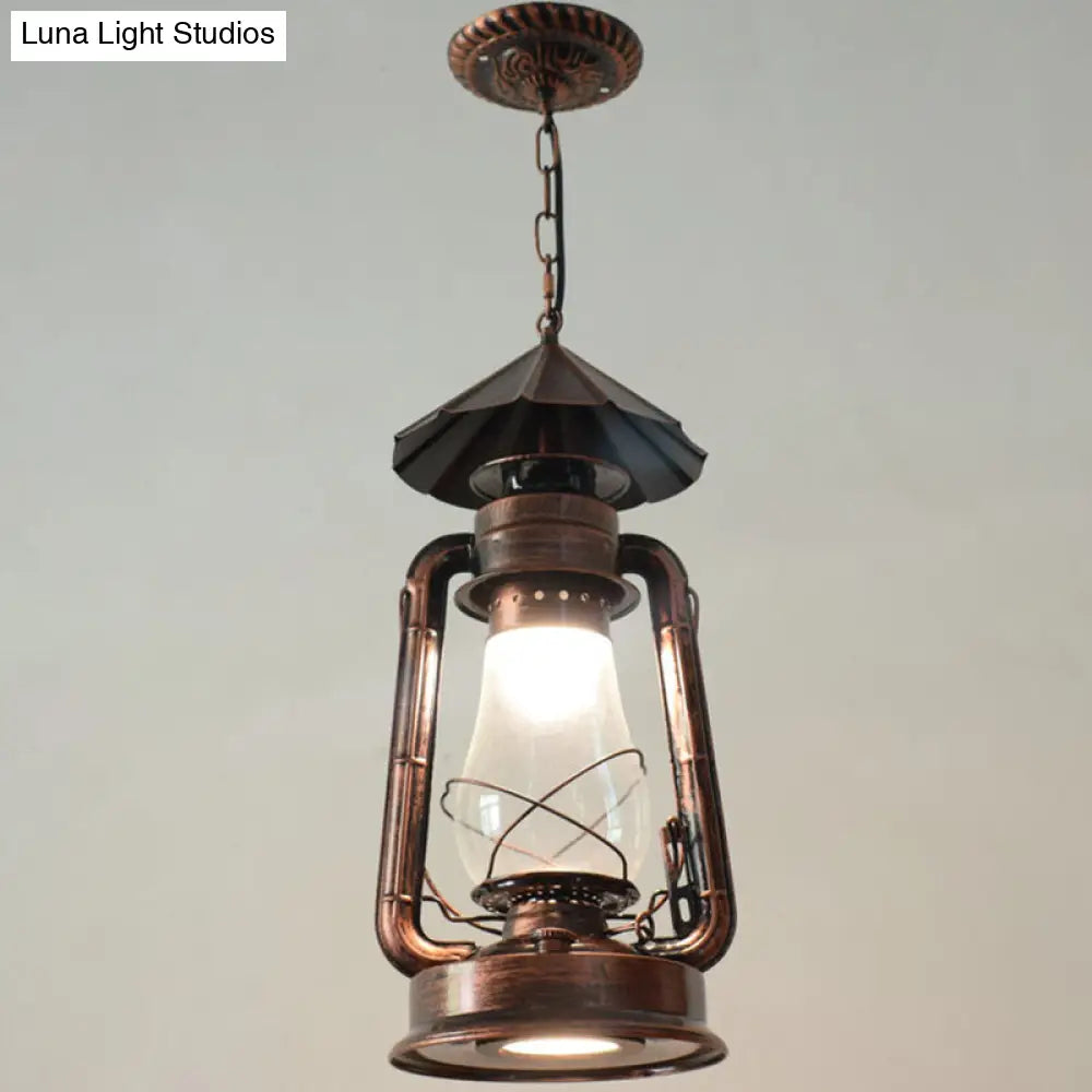 Simplicity Lantern Hanging Light - Metallic Kerosene Lighting for Restaurants - 1 Bulb