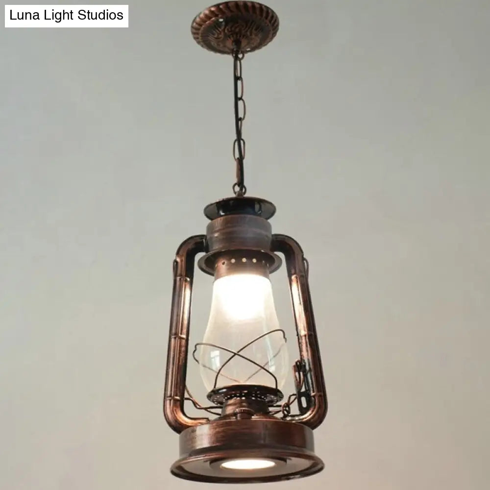 Simplicity Lantern Hanging Light - Metallic Kerosene Lighting for Restaurants - 1 Bulb