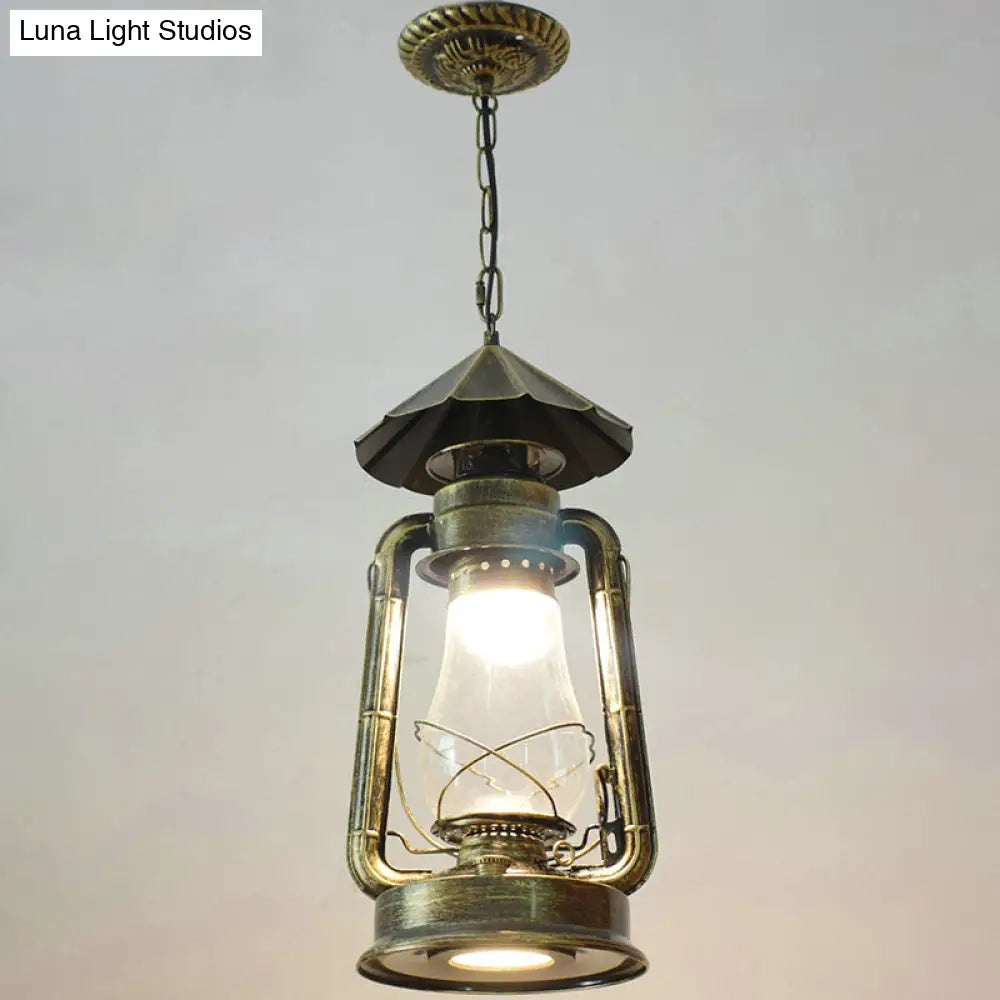 Simplicity Lantern Hanging Light - Metallic Kerosene Lighting for Restaurants - 1 Bulb