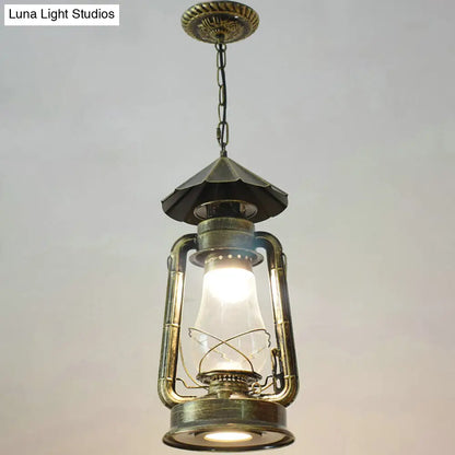 Simplicity Lantern Hanging Light - Metallic Kerosene Lighting for Restaurants - 1 Bulb