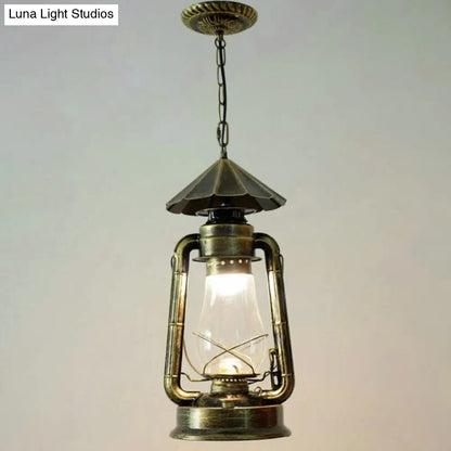 Simplicity Lantern Hanging Light - Metallic Kerosene Lighting for Restaurants - 1 Bulb