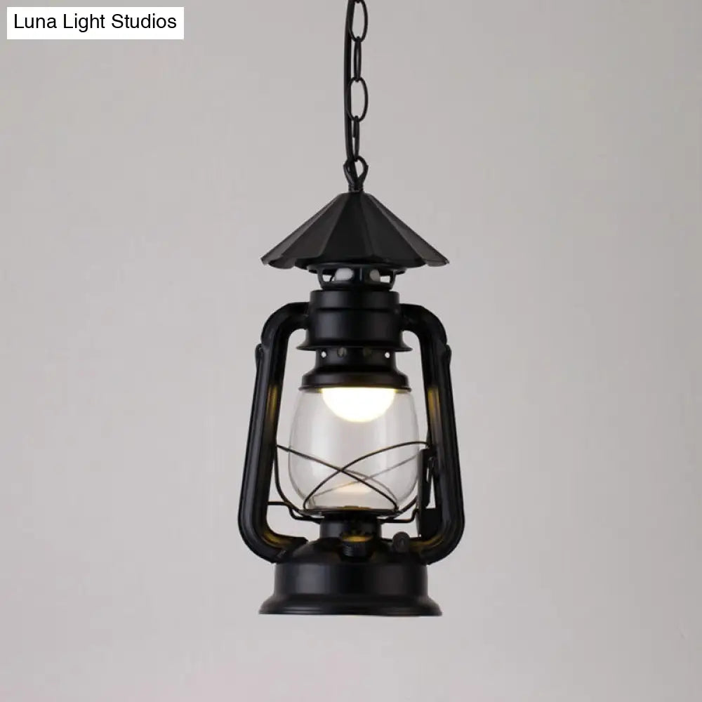 Simplicity Lantern Hanging Light - Metallic Kerosene Lighting for Restaurants - 1 Bulb