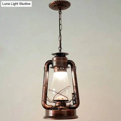 Simplicity Lantern Hanging Light - Metallic Kerosene Lighting for Restaurants - 1 Bulb