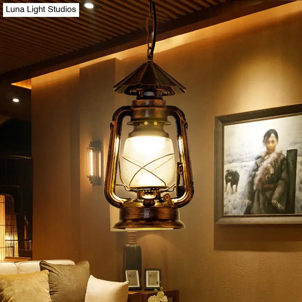 Simplicity Lantern Hanging Light - Metallic Kerosene Lighting for Restaurants - 1 Bulb