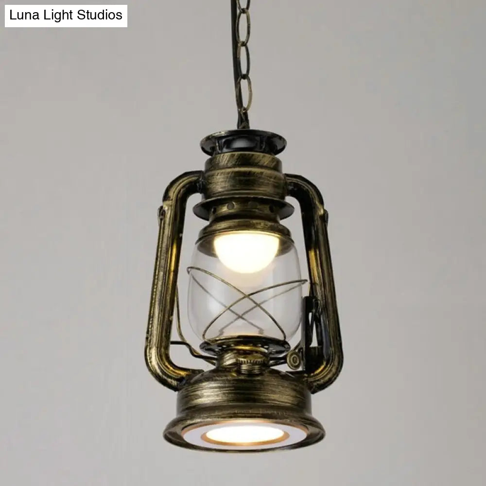 Simplicity Lantern Hanging Light - Metallic Kerosene Lighting for Restaurants - 1 Bulb