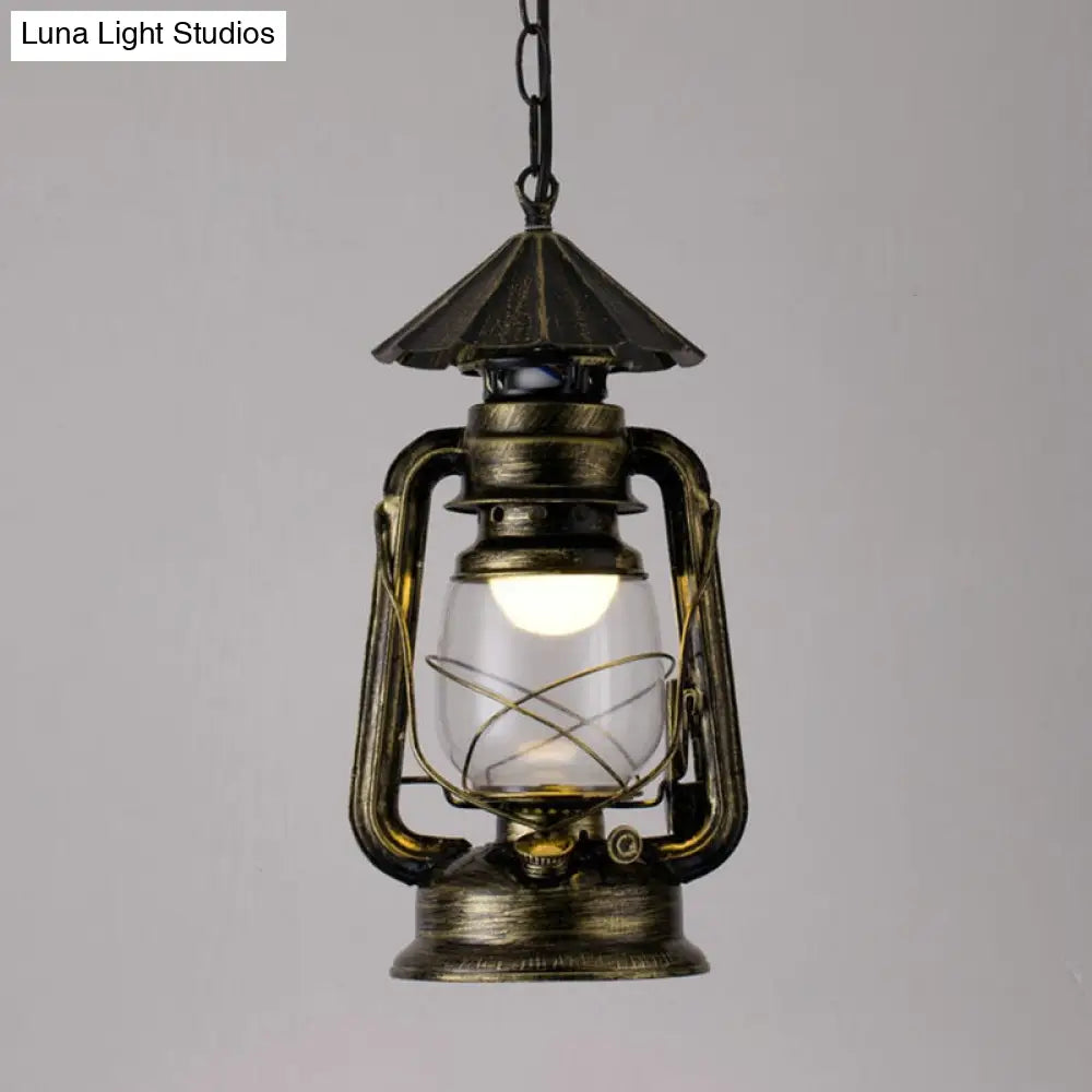 Simplicity Lantern Hanging Light - Metallic Kerosene Lighting for Restaurants - 1 Bulb