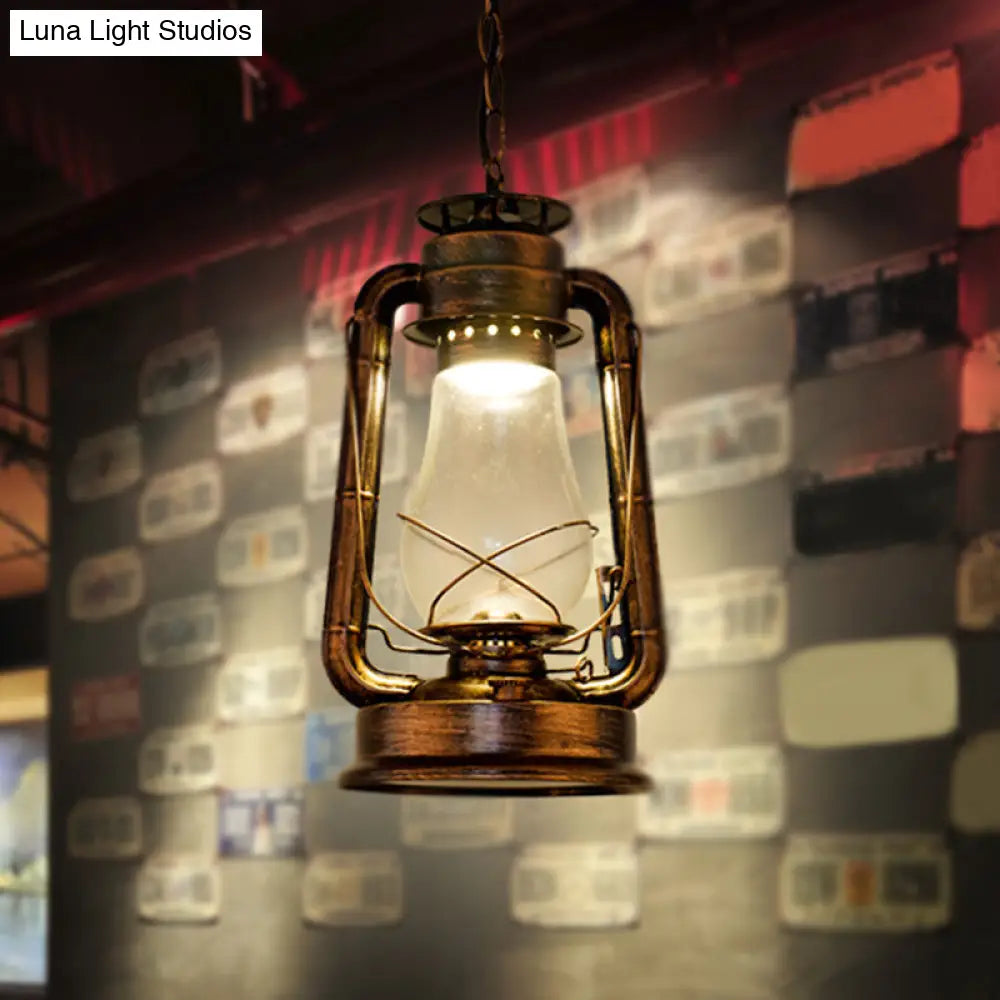 Simplicity Lantern Hanging Light - Metallic Kerosene Lighting for Restaurants - 1 Bulb