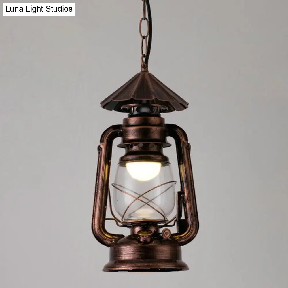 Simplicity Lantern Hanging Light - Metallic Kerosene Lighting for Restaurants - 1 Bulb