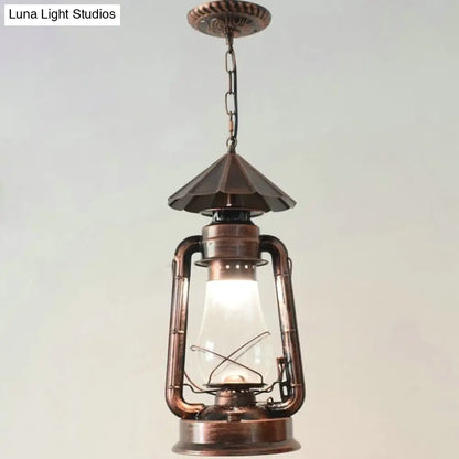 Simplicity Lantern Hanging Light - Metallic Kerosene Lighting for Restaurants - 1 Bulb