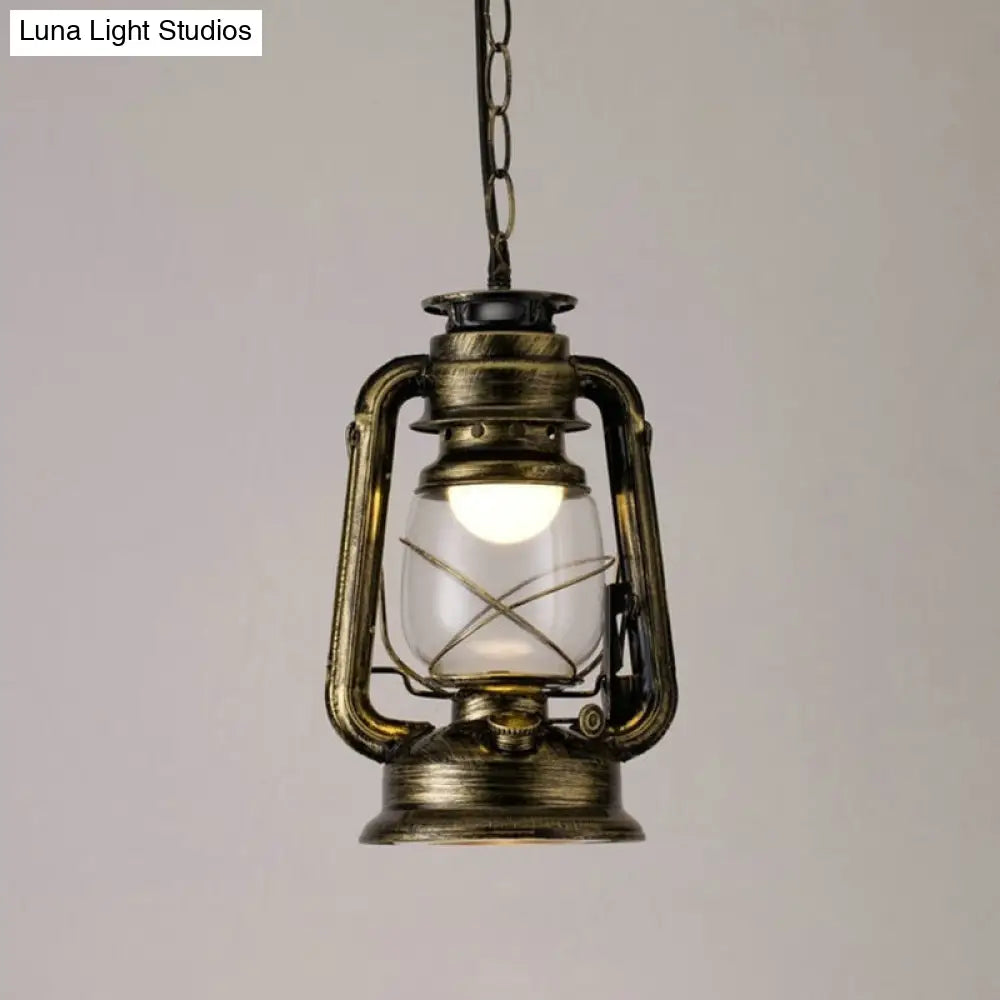 Simplicity Lantern Hanging Light - Metallic Kerosene Lighting for Restaurants - 1 Bulb