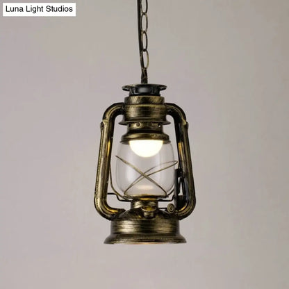 Simplicity Lantern Hanging Light - Metallic Kerosene Lighting for Restaurants - 1 Bulb