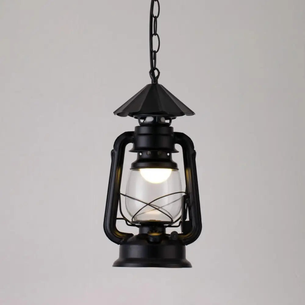 Simplicity Lantern Hanging Light - Metallic Kerosene Lighting for Restaurants - 1 Bulb