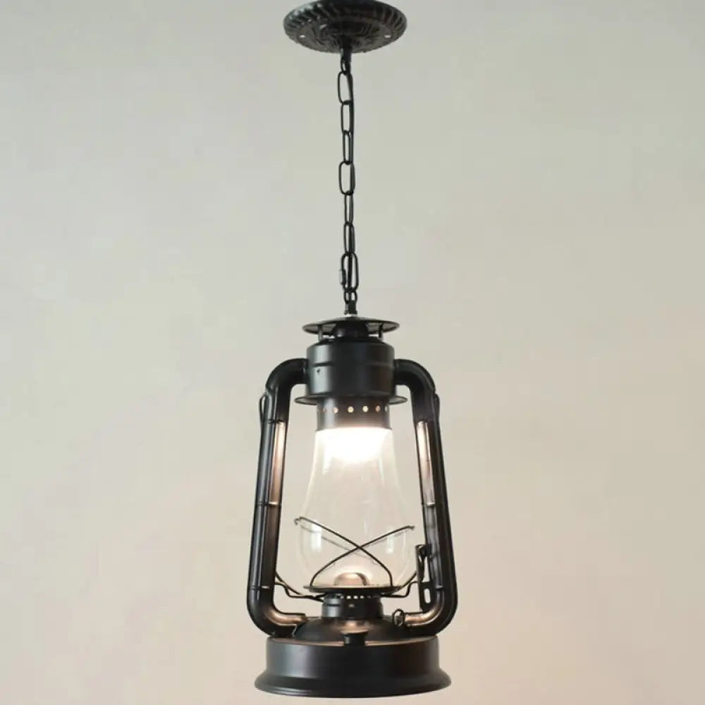 Simplicity Lantern Hanging Light - Metallic Kerosene Lighting for Restaurants - 1 Bulb