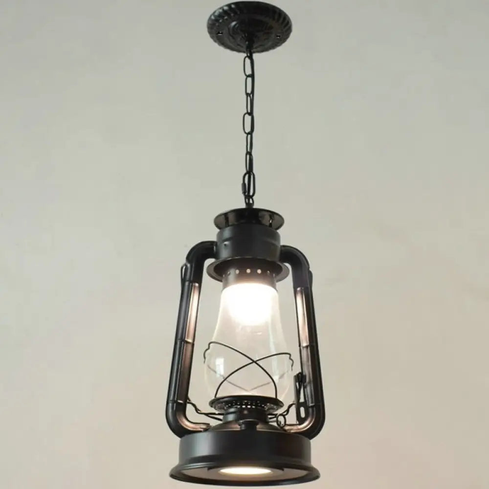 Simplicity Lantern Hanging Light - Metallic Kerosene Lighting for Restaurants - 1 Bulb