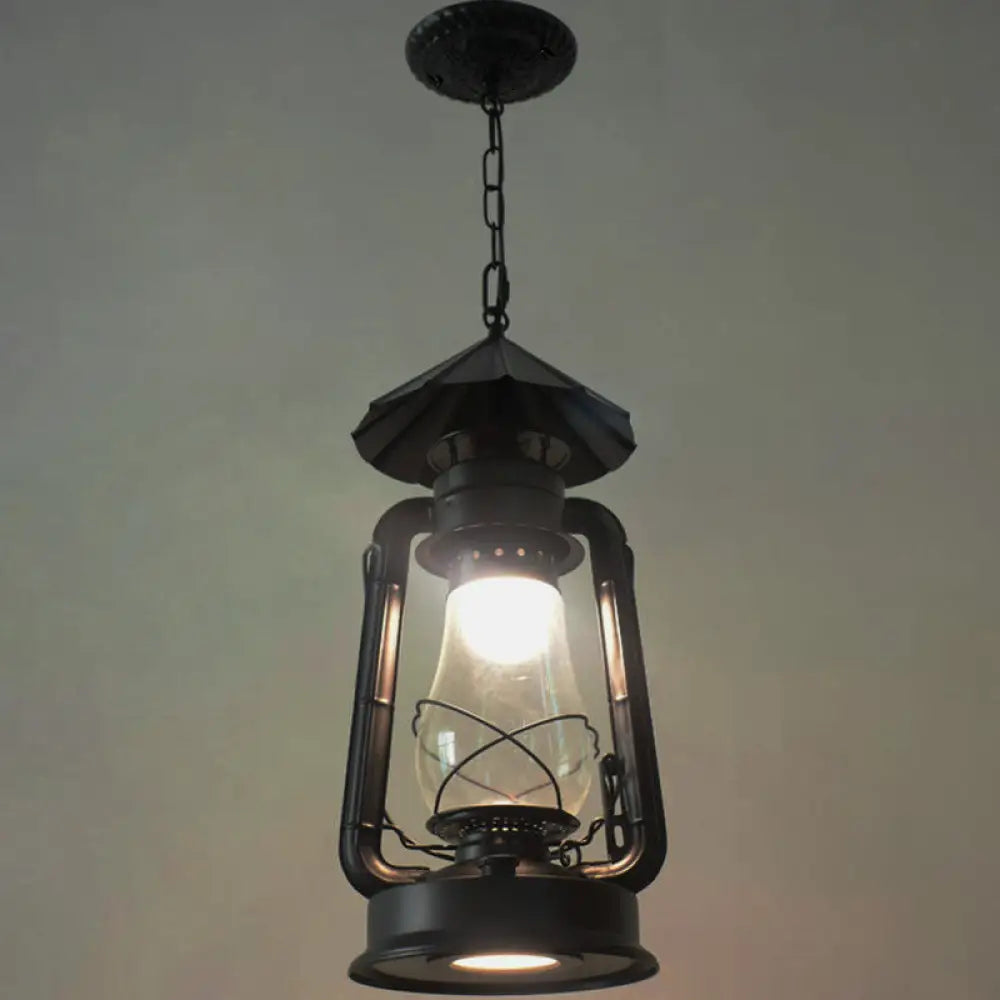 Simplicity Lantern Hanging Light - Metallic Kerosene Lighting for Restaurants - 1 Bulb