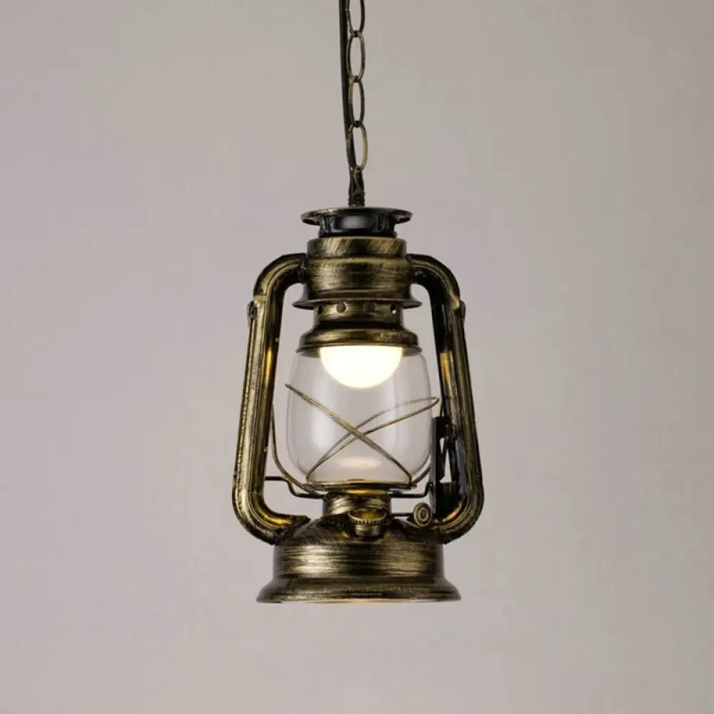 Simplicity Lantern Hanging Light - Metallic Kerosene Lighting for Restaurants - 1 Bulb