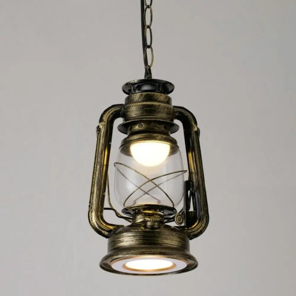 Simplicity Lantern Hanging Light - Metallic Kerosene Lighting for Restaurants - 1 Bulb