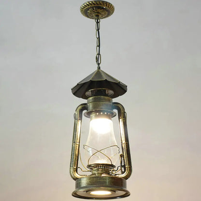 Simplicity Lantern Hanging Light - Metallic Kerosene Lighting for Restaurants - 1 Bulb