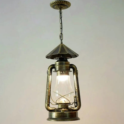 Simplicity Lantern Hanging Light - Metallic Kerosene Lighting for Restaurants - 1 Bulb