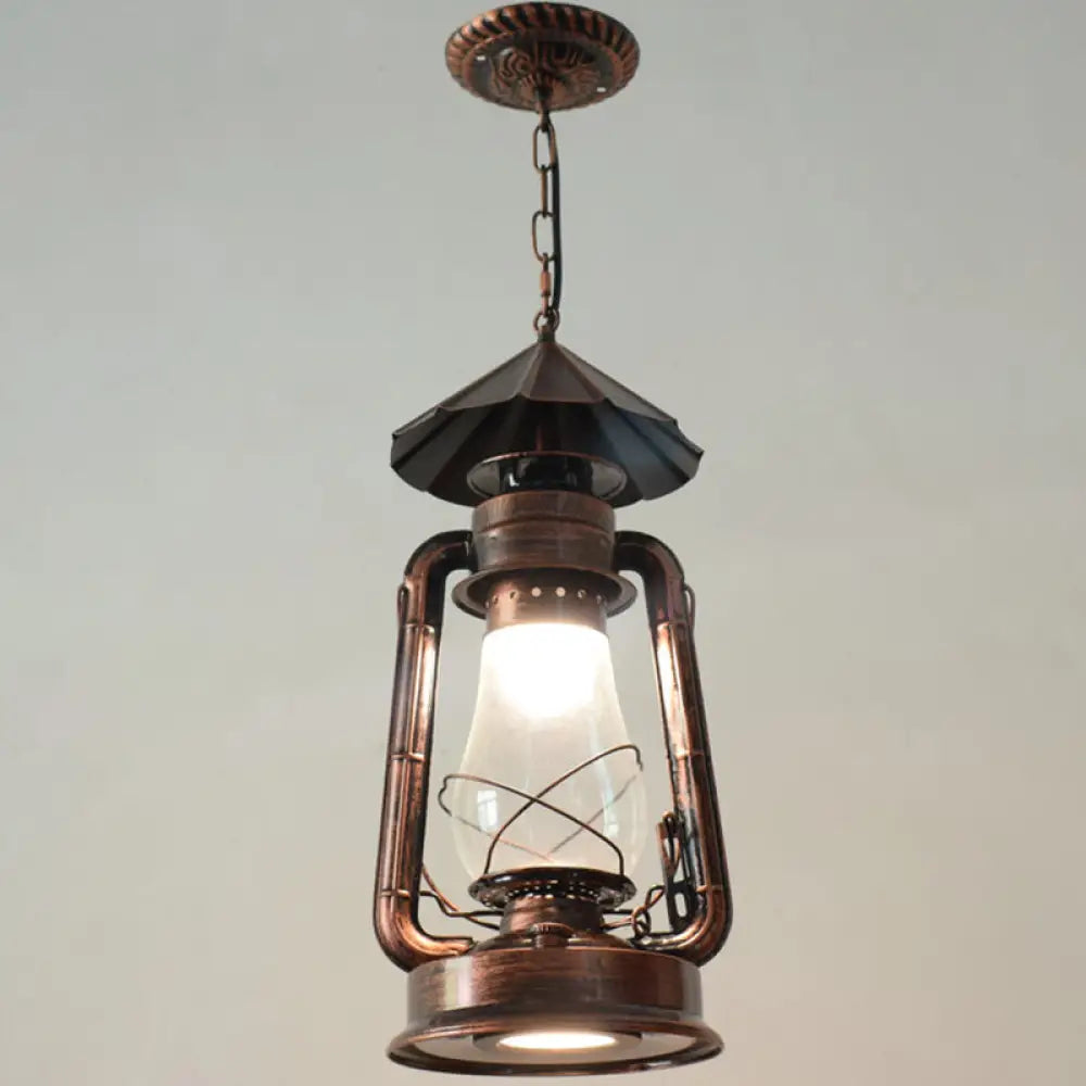 Simplicity Lantern Hanging Light - Metallic Kerosene Lighting for Restaurants - 1 Bulb