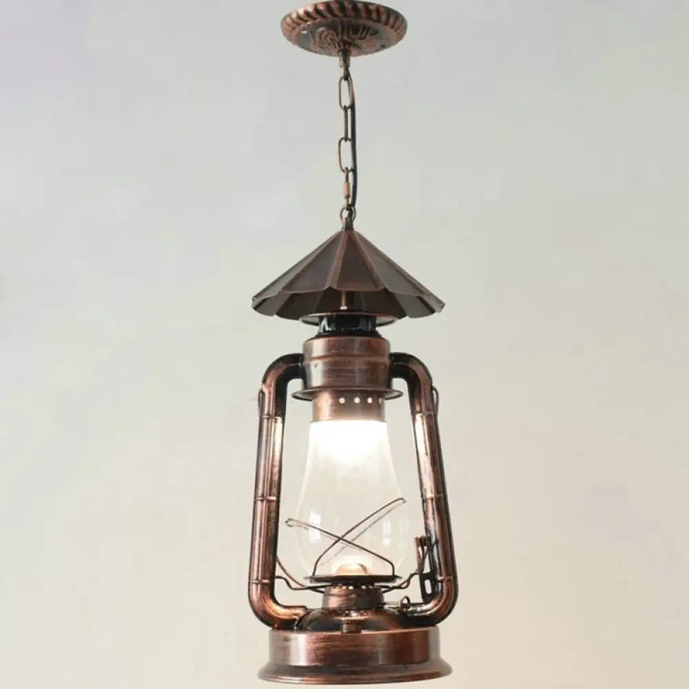 Simplicity Lantern Hanging Light - Metallic Kerosene Lighting for Restaurants - 1 Bulb