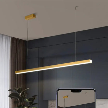 Gold-finished rectangular simplicity led metal pendant lighting with bulb included for dining room ceiling installation