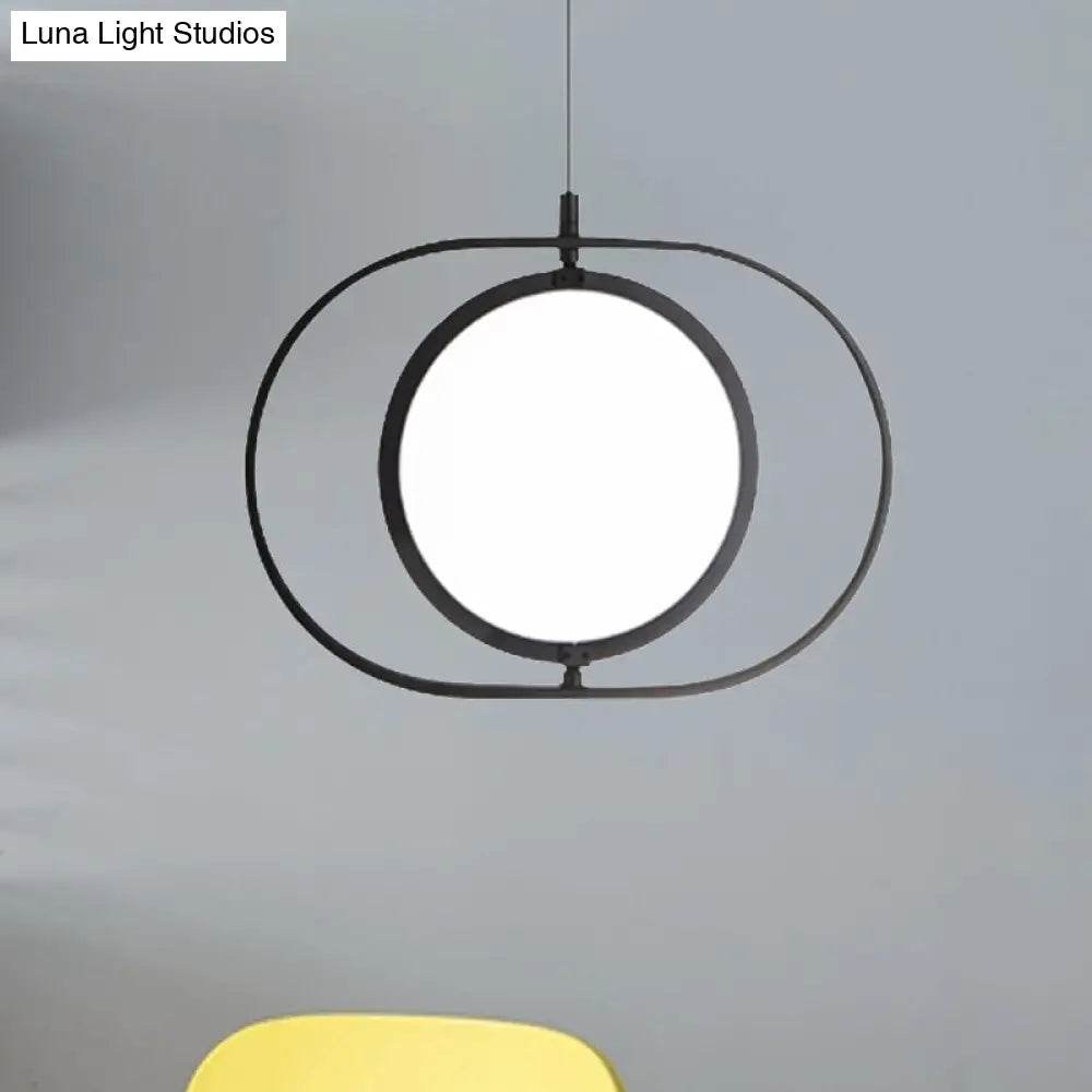 Simplicity Metal LED Black Pendant Light - Oval Suspension Ceiling Fixture: Horizontal/Vertical