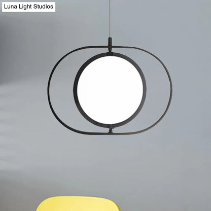 Simplicity Metal LED Black Pendant Light - Oval Suspension Ceiling Fixture: Horizontal/Vertical