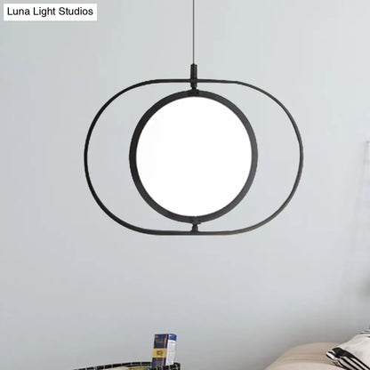 Simplicity Metal LED Black Pendant Light - Oval Suspension Ceiling Fixture: Horizontal/Vertical