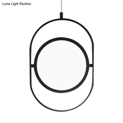 Simplicity Metal LED Black Pendant Light - Oval Suspension Ceiling Fixture: Horizontal/Vertical