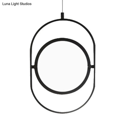 Simplicity Metal LED Black Pendant Light - Oval Suspension Ceiling Fixture: Horizontal/Vertical