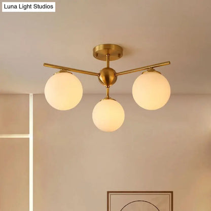 DecorBites™ DecorBites™ Simplicity Milk Glass Globe Semi Flush Mount Light - 3-Bulb Antiqued Gold Ceiling Fixture