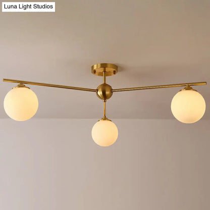 DecorBites™ DecorBites™ Simplicity Milk Glass Globe Semi Flush Mount Light - 3-Bulb Antiqued Gold Ceiling Fixture