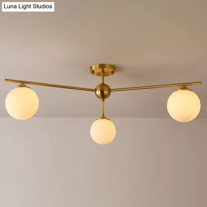 DecorBites™ DecorBites™ Simplicity Milk Glass Globe Semi Flush Mount Light - 3-Bulb Antiqued Gold Ceiling Fixture