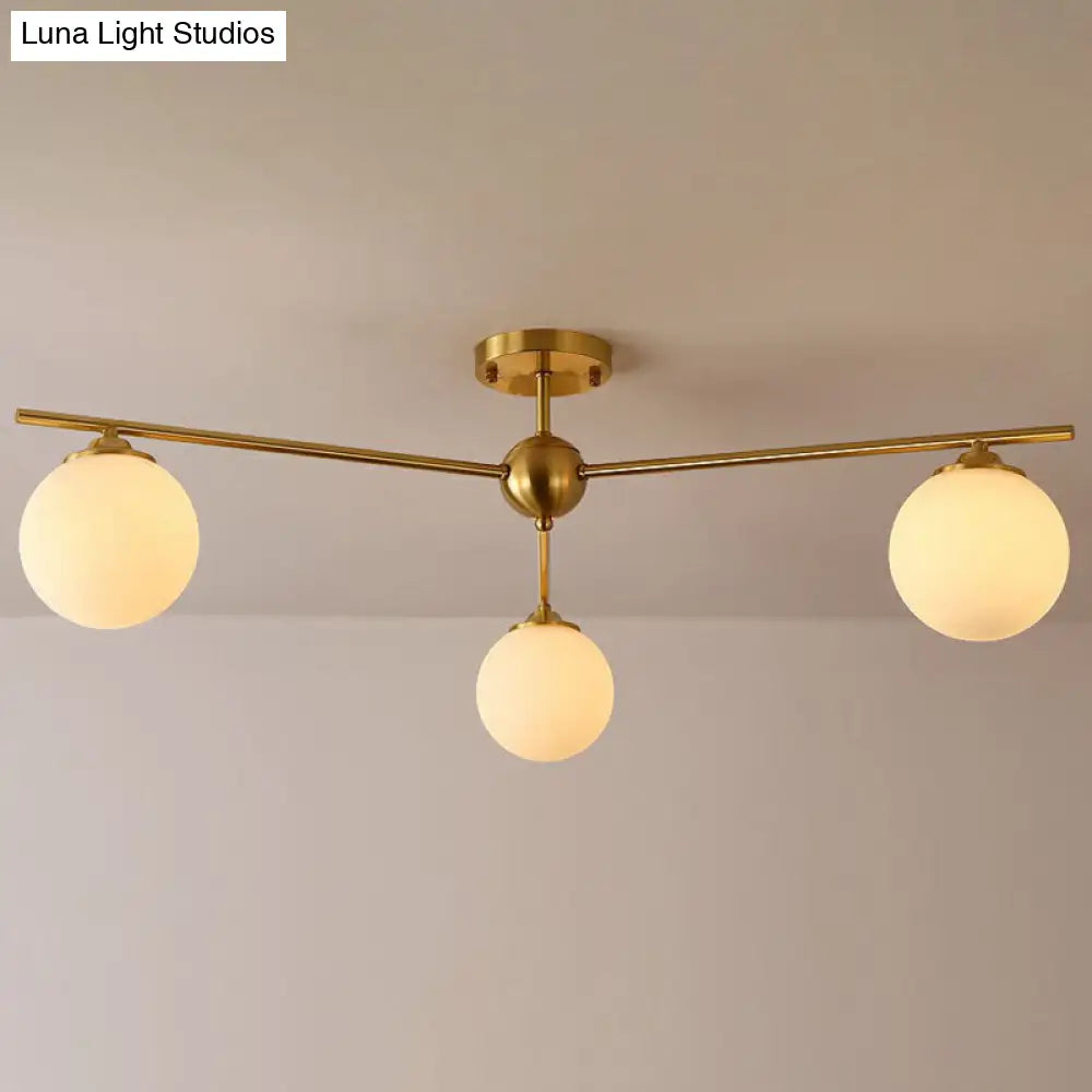 DecorBites™ DecorBites™ Simplicity Milk Glass Globe Semi Flush Mount Light - 3-Bulb Antiqued Gold Ceiling Fixture