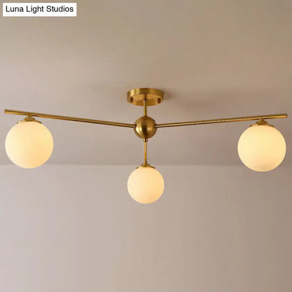 DecorBites™ DecorBites™ Simplicity Milk Glass Globe Semi Flush Mount Light - 3-Bulb Antiqued Gold Ceiling Fixture