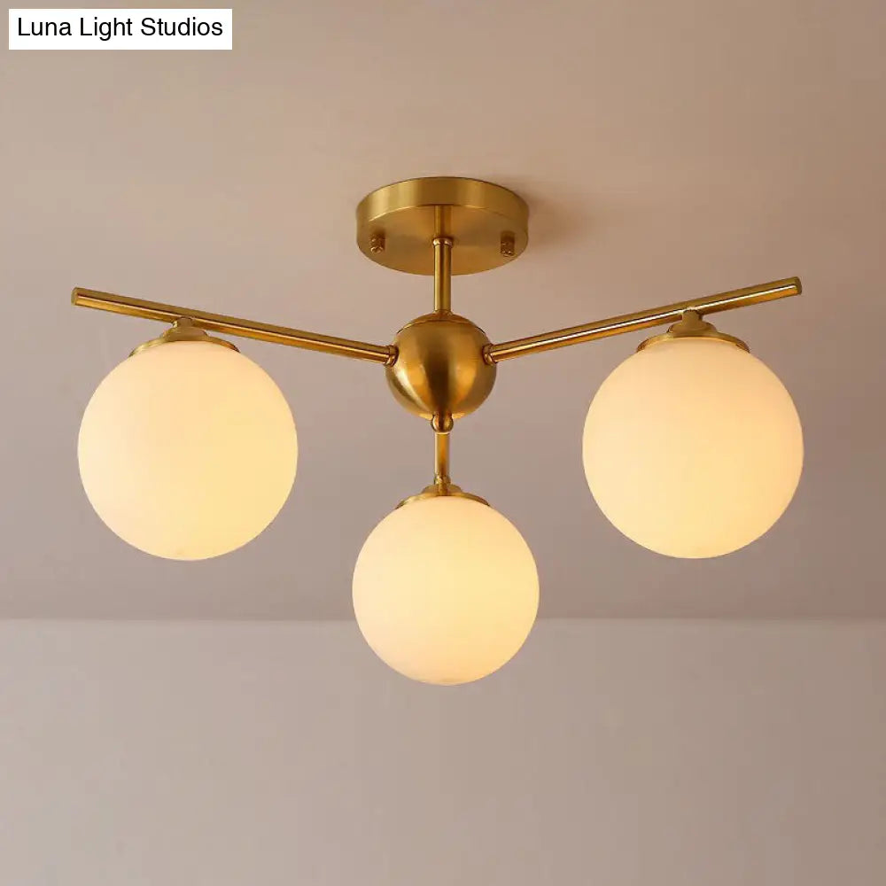 DecorBites™ DecorBites™ Simplicity Milk Glass Globe Semi Flush Mount Light - 3-Bulb Antiqued Gold Ceiling Fixture