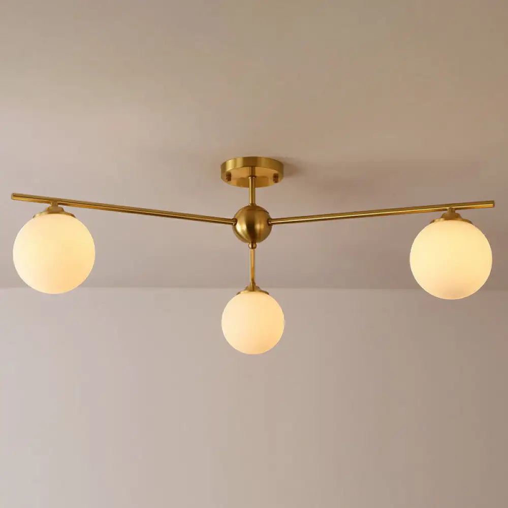 DecorBites™ DecorBites™ Simplicity Milk Glass Globe Semi Flush Mount Light - 3-Bulb Antiqued Gold Ceiling Fixture