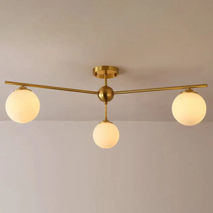 DecorBites™ DecorBites™ Simplicity Milk Glass Globe Semi Flush Mount Light - 3-Bulb Antiqued Gold Ceiling Fixture