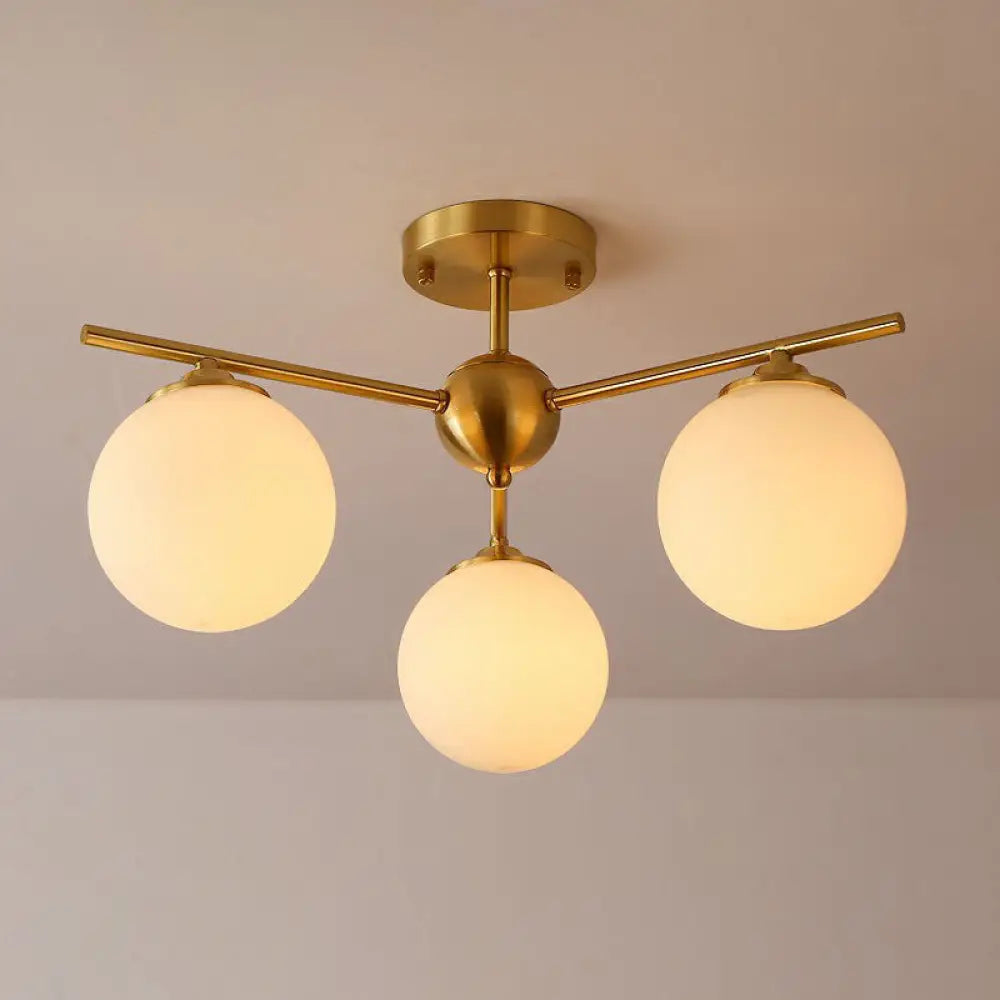 DecorBites™ DecorBites™ Simplicity Milk Glass Globe Semi Flush Mount Light - 3-Bulb Antiqued Gold Ceiling Fixture
