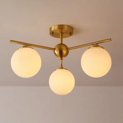 DecorBites™ DecorBites™ Simplicity Milk Glass Globe Semi Flush Mount Light - 3-Bulb Antiqued Gold Ceiling Fixture